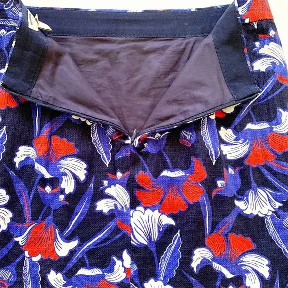 J. Crew Factory Skirt Blue Red Floral Cotton Pencil Mini Skirt Size 6 - Picture 7 of 14